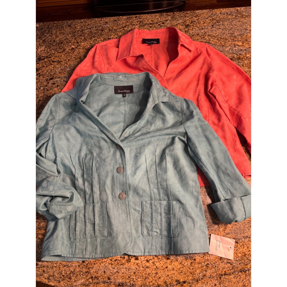 Evan Picone Coral and Aqua Linen Blazers - Two Blouses both Size 12